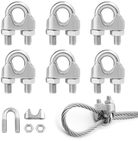 LAJUP M3 Abrazaderas De Cable 6 Piezas Abrazaderas De Cuerda De Alambre De Acero Inoxidable Wire Rope Clips Clip De Cable De Acero Cable Pernos En U Para Cable De Acero 3Mm Cuerda