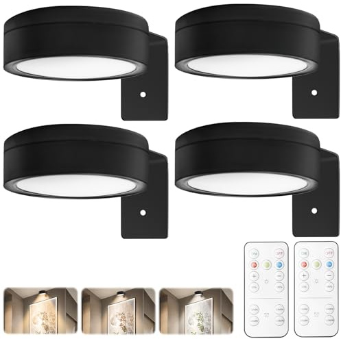 Illuminazione per immagini senza fili, confezione da 4 luci a LED, alimentate a batteria, con telecomando, dimmerabili e 3 colori di luce, per cornici, opere d'arte, ritratto, bersaglio