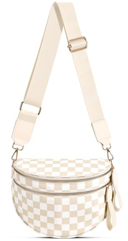 Checkered Nylon Crossbody Bag Bum Bag for Women Mom Large Checkered Fanny Packs with Adjustable Strap