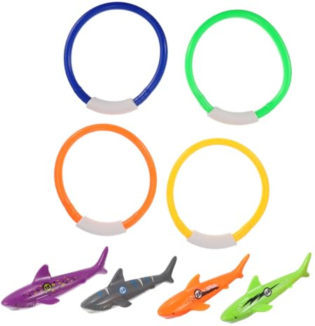 HONMEET 8 Pcs Underwater Swim Training with Soft Rings and Weighted Shark Figures for Smooth Edges and Secure Pool Fun