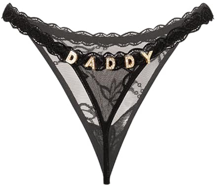 Sexy Thongs for Women Funny Underwear with Gold Rhinestones Special Word See Through Low Rise Panties Lace G-String Bikini Briefs Naughty Underpants (UK, Alpha, One Size, Regular, Regular, Style C)