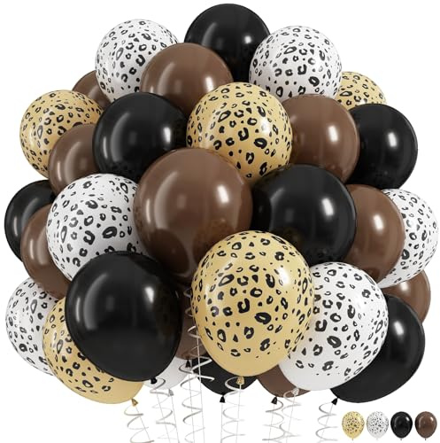 Cheetah Print Balloons, Black Dark Chocolate Tan Brown White Beige Leopard Latex Balloons, Jungle Animal Balloon Cheetah Decorations for Birthday Party Bachelorette Wild One Safari Bridal Shower Decor