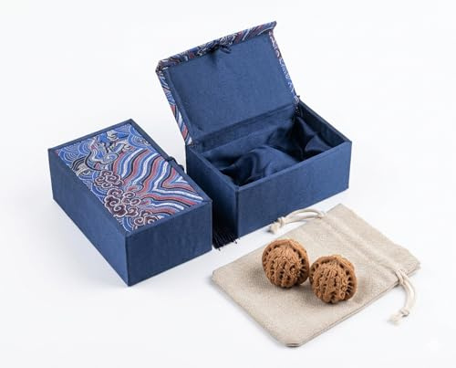 Jade Walnuts, Chinese Walnuts Fidget 2pcs Chinese Exercise Walnuts with Gift Box & Brush Traditional Stress Relief Hand Fidget for Relaxation Focus (A 35-36mm)