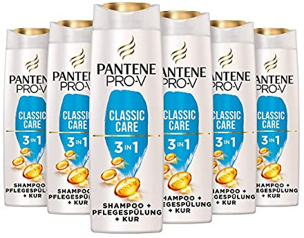 PANTENE Pro-V Classic Care 3-In-1 Shampoo und Pflegespülung und Intensivkur, Pro-V Formel und Antioxidantien, für normales Haar, 6 x 250 ml