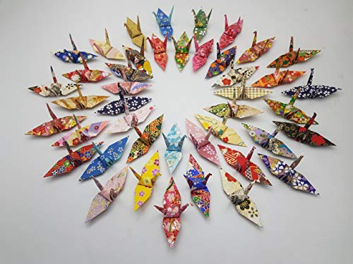 Lot de 100 grues en papier washi pour origami Motifs mélangés 7,6 x 7,6 cm Impression japonaise Chiyogami Décoration