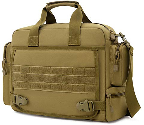 BAIGIO - Bolso de hombro táctico para hombre, bolso militar, maletín para ordenador portátil de 15,6 pulgadas para trabajo de viaje deportivo, marrón, 43 x 12 x 29 cm, Correa para