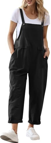 YESNO Women's Dungarees Loose Casual Plus Size Lightweight Sleeveless Overall Long Jumpsuit Playsuit Trousers Pants Dungarees (2XL PV9UK Black)