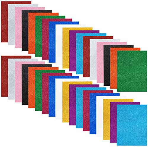 Belle Vous 36 Stück Eva Moosgummi Glitzer Platten - A4, 2mm Dick, Schaumstoff Bastelbögen für DIY Kunst/Bastelprojekte, Klassenzimmer, Scrapbooking, Partys und Mehr
