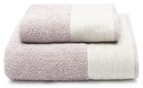 CREOLE Emily Asciugamani da Bagno, Cotone e Lino, Cipria, 1+1, 2 unità