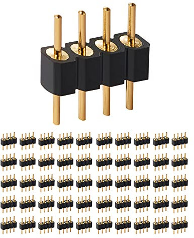 Chanzon Pin Header para 3528 5050 SMD RGB Tira LED Chip 4 Pines x 50 Piezas Pines de Cabezales Macho Derecho Unica Fila Pasadores Redondos Chapado en Oro Paso de 2,54 mm 0,1 Pulgadas Breakaway