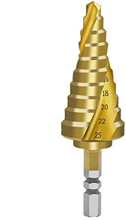 NITVIA 1pc 6-25mm HSS Titanbeschichteter Stufenbohrer Spiralnut Kernbohrer for Holz Metall Kunststoff Lochschneider