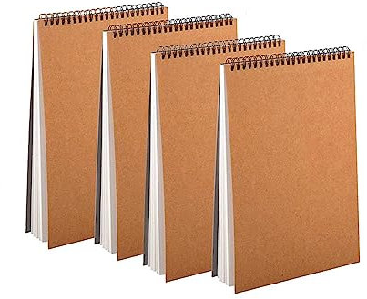4 Stück Zeichenblock Skizzenbuch A5-30 Blatt 160gsm Blanko Sketchbook A5, Skizzenbuch in Hardcover, Kraft Cover Zeichenbuch Kunstbuch, Skizzenblock für Kinder Erwachsen