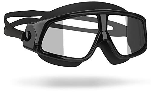 ZJCNHY Schwimmbrille Schwimmbrille, bequem, Silikon, großer Rahmen, Schwimmbrille, Antibeschlag, UV-Schutz, for Herren und Damen, Schwimmmaske, wasserdicht (Color : Transparent Black)