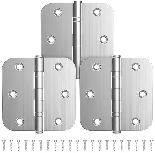 KOLET Ball Bearing Door Hinges, 3.5 Inches Door Hinges, 5/8'' Radius Corner Heavy Duty Stainless Steel Hinges, Smooth and Quiet, Non Removable Pin, Brushed Nickel, 3 Pack
