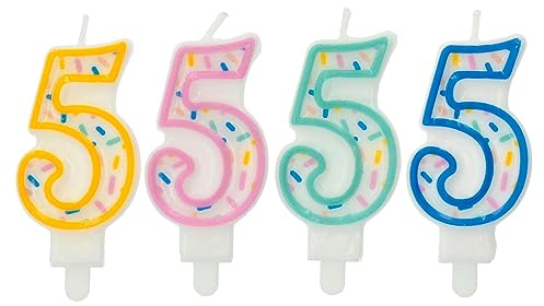 Folat B.V.- Folat 24175 Velas Vela Sprinkles Número 5 Surtidos-9 cm Adornos para Pasteles cumpleaños, Aniversario de Bodas, Graduación, Baby Shower, Fiesta de niños, Multicolor