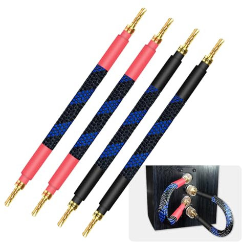 WOWLED Bi-Wire Lautsprecherkabel mit Bananensteckern, 4 Pack 20cm Lautsprecherkabel mit BFA Bananenstecker für HiFi Audio System, Heimkino, Audio/Video Receiver
