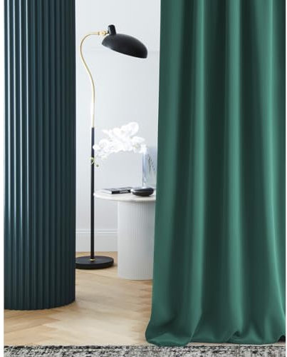 ROOM99 Laurel Curtain with Ruffle Tape, 140 x 250 cm, Width x Height Blackout Opaque Sliding Curtains, Living Room, Bedroom for Rail System, Dark Green, 1 Piece