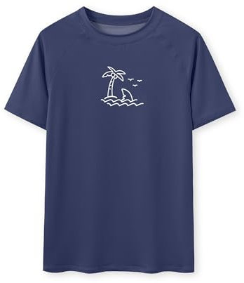Glimnerize Jungen Rashguard Shirt Bademode Weich Schwimmshirt Kurzarm UV Shirt Badeshirt Rundkragen Shirt Sandstrand Navy 152