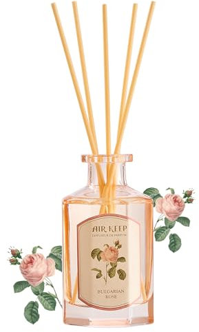 Airkeep Raumduft Bulgarian Rose Duft, 180ml Reed Diffuser mit 8 Duftstäbchen, Deko für Schlafzimmer, Badezimmer, Büros, Schränke
