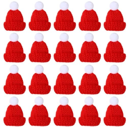 LYQNIHOB 20 mini gorros de Navidad, Mini Gorro De Papá Noel, Mini Sombrero de Punto de Navidad, accesorios de joyería de punto, sombreros decorativos de juguete, decoración de mesa de Navidad