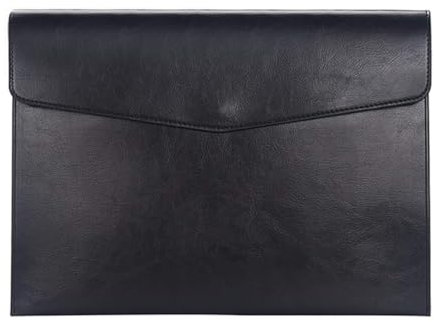 PROMOTEUP Portadocumenti in PU-Leder A4 und A5 mit Metallknopf, 100 Blatt Kapazität, Dokumentenmappe für Büro, Auto-Organizer, Vintage Design, Wasserdicht（Schwarz）