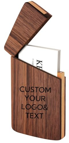 hadefa Individuelle Visitenkartenbox aus Walnussholz, geschnitzt, personalisierbarer Text/Logo, tragbare Visitenkartenbox, Mehrzweck-Business-Geschenk