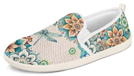 Binienty Dragonfly Loafers for Women Dressy Tennis Shoes Green Mandala Mesh Flat Heels Shoe Womens Slip On Sneakers Casual Ballet Flat Nurse Walking Shoes Barefoot Stretch Cloth Shoes