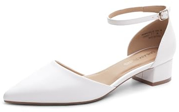DREAM PAIRS Women's Low Heel Pointed Toe Flats,White,6