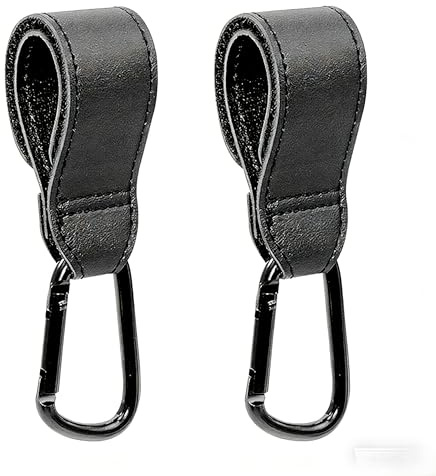 Vikrami lighting 2 Pack Leather Buggy Clips,Universal Pram Hooks Pram Clips Pram Accessories,Pushchair Bag Hook Buggy Bag Clip Stroller Hook for Hook Your Shopping Bags Safely(Black)