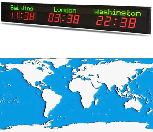 Horloge mondiale numérique LED avec luminosité réglable, connectivité WiFi, fonctionnement silencieux pour hôtels, aéroports, centres commerciaux