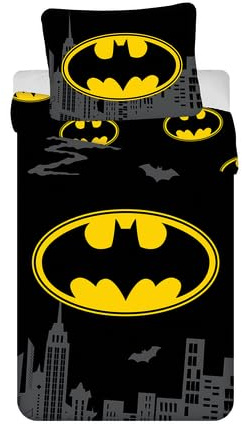 Jerry Fabrics Batman The Emblem - Juego de Ropa de Cama Individual | Funda nórdica de 140 x 200 cm + Funda de Almohada Grande de 70 x 90 cm | Ropa de Cama Reversible ultrasuave y Transpirable | 100%