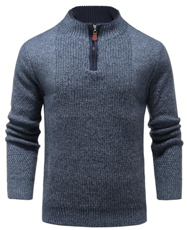 Allthemen Suéter de Punto Hombre con Cremallera 1/4 Zip Jersey Casual Clásico de Canalé Cálido Otoño Invierno Azul Marino L