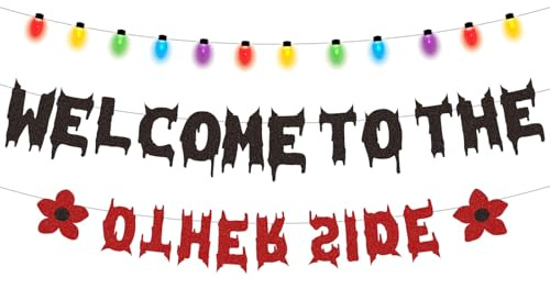 SAVITA Banner Benvenuti All'Altro Lato, Decorazione per Feste a Tema Straniero Capovolto Striscione Spettrale Compleanno di Halloween Riunioni a Tema Forniture Decorazioni per la Stanza di Casa
