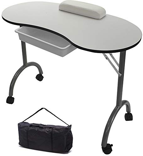 RayGar Table de Salon de beauté Portable Pliable avec tiroir et Repose-Poignet et Sac de Transport Blanc Taille Unique