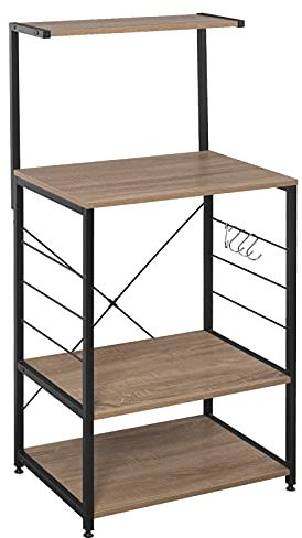 WOLTU Küchenregal Standregal, Mikrowellenhalter Bäcker Regal Haushaltsregal, Schwarz + Hell Eiche, 60 x 123 x 40 cm