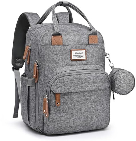 RUVALINO Wickeltasche Rucksack Großer Wickelrucksack mit multifunktionalen Babytaschen und mobiler Wickelauflage - Schnullerhalter - für Mama und Papa (Grau), Einheitsgröße