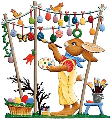 Wilhelm Schweizer Zinnfigur Hase beim Ostereiermalen - Jahreshase 2000