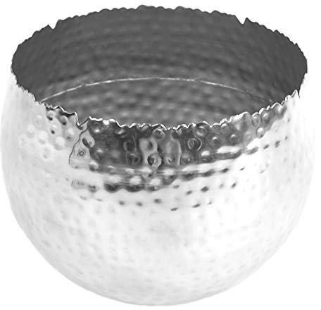 Leaf Large Curved Edge Hammered Metal Planter, Silver, 22cm x 17cm