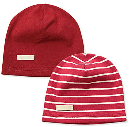 LACOFIA Baby Jungen Beanie Mütze Kinder Weiche Baumwolle Strickmützen Kleinkind Hut 2 Stücke Weinrot L/3-7 Jahre