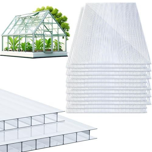 EINFEBEN Piastre alveolari per serra, giardino, serra, 14 piastre di ricambio in policarbonato doppio (60,5 x 121 cm), 4 mm, 10,25 m²
