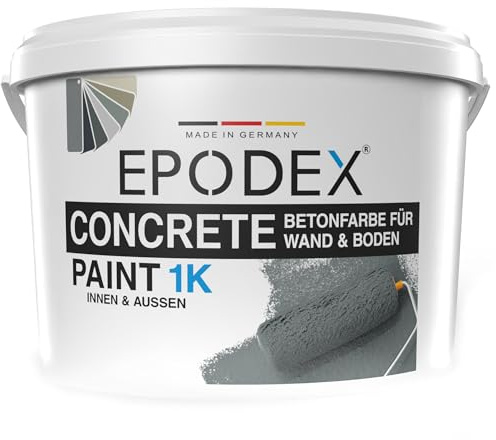 EPODEX 1K Betonfarbe, Bodenfarbe & Wandfarbe, hochdeckend, UV-beständig, abriebfest, Innen/Außen, 1kg (8m² bei einmaligem Anstrich) - Silbergrau - Pastell