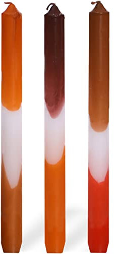 COMFORDER Dip Dye Kerzen, Stabkerzen Bunt (3 Stk.) handgemachte Tafelkerzen mit Farbverlauf, 9 Std. lange Brenndauer, Paraffin, 24 x 2,2 cm (Orange Braun)