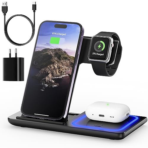 Chargeur sans Fil 3 en 1, Chargeur Induction Rapide 18W pour iPhone 14/13/12/11/Pro/Max/XS/XR/X/8/Plus, iWatch 7/6/5/4/3/2/SE, pour AirPods 3/Pro/2