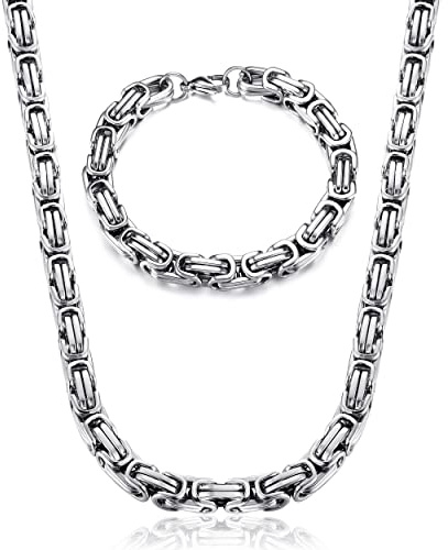 YADOCA Herrhalsband silver rostfritt stål halsband och armband för män kvinnor 6/8 mm punk bysantinsk kedja för män, 60 cm, Rostfritt stål