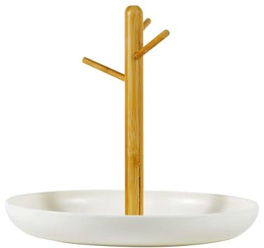 BUYSK Vassoio portachiavi per tavolo d'ingresso, vassoio organizer con 3 ripiani in legno per chiavi, bracciali, orologi, gioielli, telefono (rotondo)