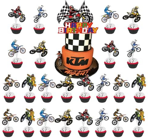 Moto Decoration Gateau Anniversaire, 25pcs Cake Toppers, Décoration Gâteau, Cupcake Toppers, Gâteau Toppers, Cupcake Decoration, Deco Gateau Anniversaire pour Fête de D'anniversaire de Filles Garçons