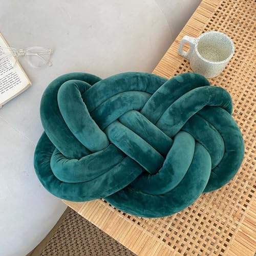 PTKG Cuscino a Sfera con Nodo, Cuscino a Sfera con Nodo, Morbido Cuscino Decorativo, Cuscino con Nodo Intrecciato a Mano per Divano, Cuscino con Nodo Decorativo,Dark Green,45x35CM