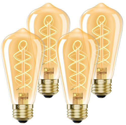 Owilukie E26 LED Bulb 4W Equivalent 40 watt,Vintage Edison Bulbs,Warm White 2200K Amber E26 Edison Bulb dimmable, ST21/ST64 LED Light Bulb,AC120V,300lm,CR90+,Glass,Pack of 4