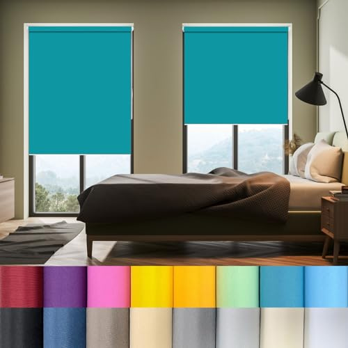 Rollos für Fernster ohne Bohren 110 x 80 cm Fensterrollo, Zebrarollo, Duo Doppelrollo, Fensterrollo Sonnenchutz Sichtschutz und Sonnenchutz für Fenster & Tür, Himmelblau