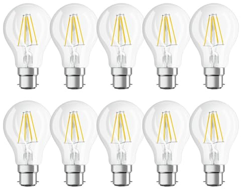 NCC-Licht 10 x LED Filament Leuchtmittel Birnenform A60 7W = 60W B22d klar 806lm warmweiß 2700K DIMMBAR